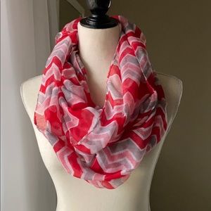 Scarlet gray red lightweight infinity neck or head scarf polyester neck